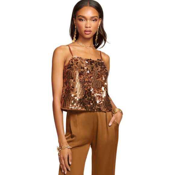 Ramy Brook Issy Sequin Tank Top Shirt Womens 00 Copper Bronze Sleeveless Blouse - Picture 1 of 12